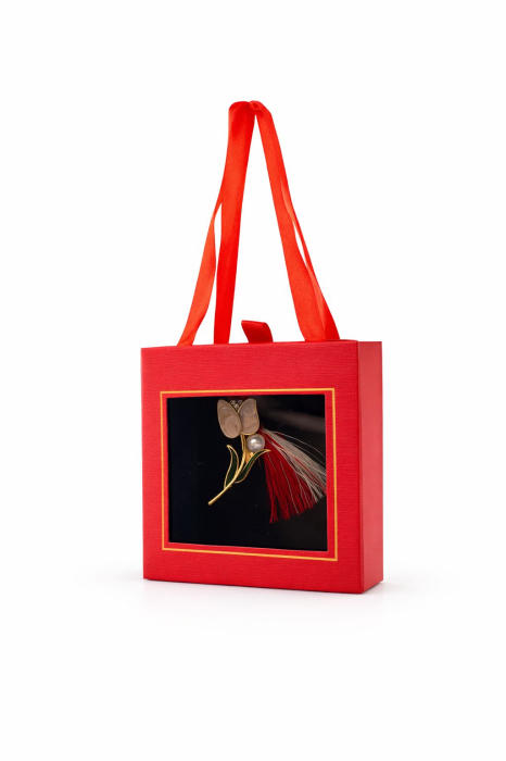Brosa Martisor 5cm, Lalea, in cutie gentuta 7x7 cm cu fereastra, cadou 1 Martie [2]