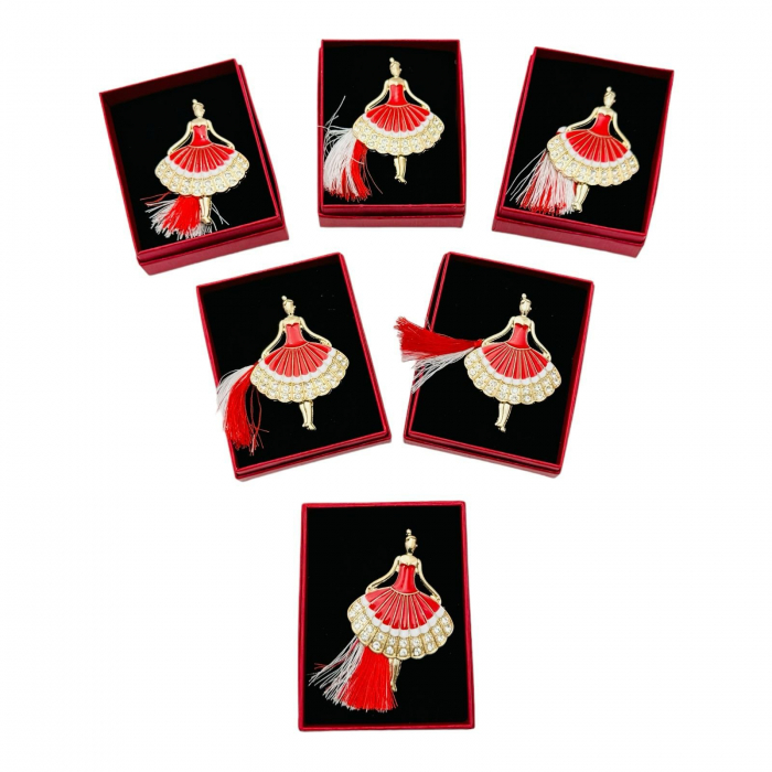 Brosa Martisor Balerina Rosie, marime mare, ambalata in cutie rosie, 8.5×6.5×2.5cm,   [4]