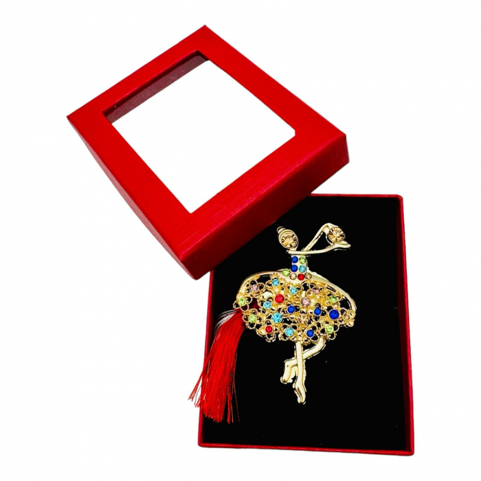 Brosa Martisor Balerina Stilizata, marime mare, ambalata in cutie rosie, 8.5×6.5×2.5cm,   [6]