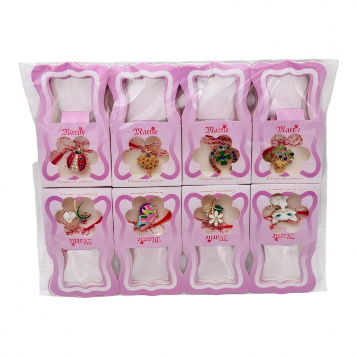 Brosa Martisor deosebita ambalata in posetuta lila, modele combinate, 12×7.5cm,   [4]