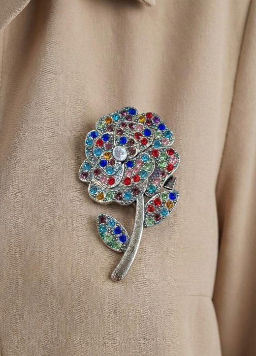 Brosa Martisor Floare Multicolora 5x3cm Cristale Strasuri Eleganta [2]
