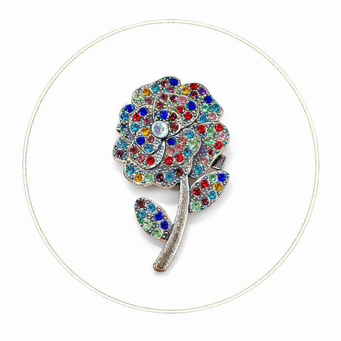 Brosa Martisor Floare Multicolora 5x3cm Cristale Strasuri Eleganta [3]