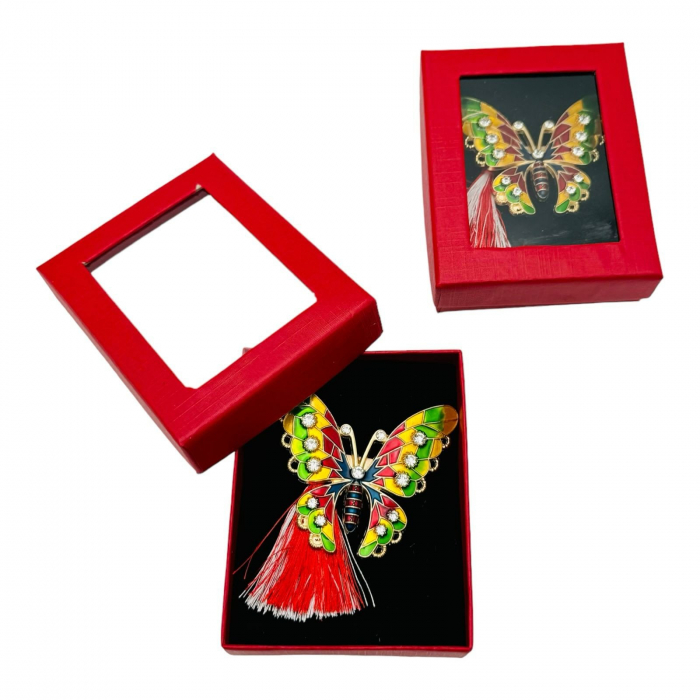 Brosa Martisor Fluturas Colorat, marime mare, ambalata in cutie rosie, 8.5×6.5×2.5cm,   [6]