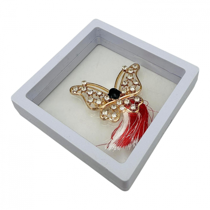 Brosa Martisor, Fluture Deosebit in cutie cu expunere 3D (alb/negru), 8.5×8.5×2cm  [2]