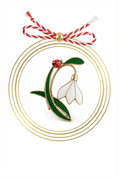 Brosa Martisor Ghiocel Buburuza Noroc 5x4cm, Aurie [2]