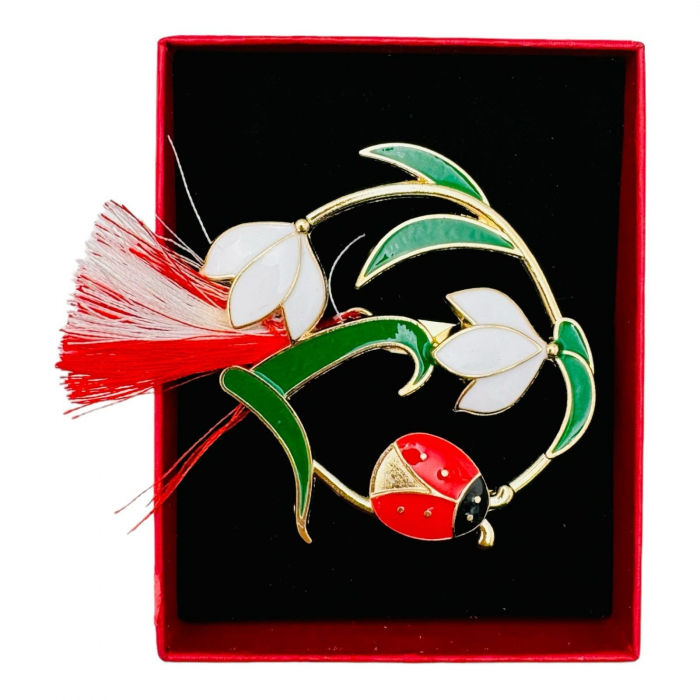 Brosa Martisor Ghiocel Norocos, marime mare, ambalata in cutie rosie, 8.5×6.5×2.5cm,   [3]