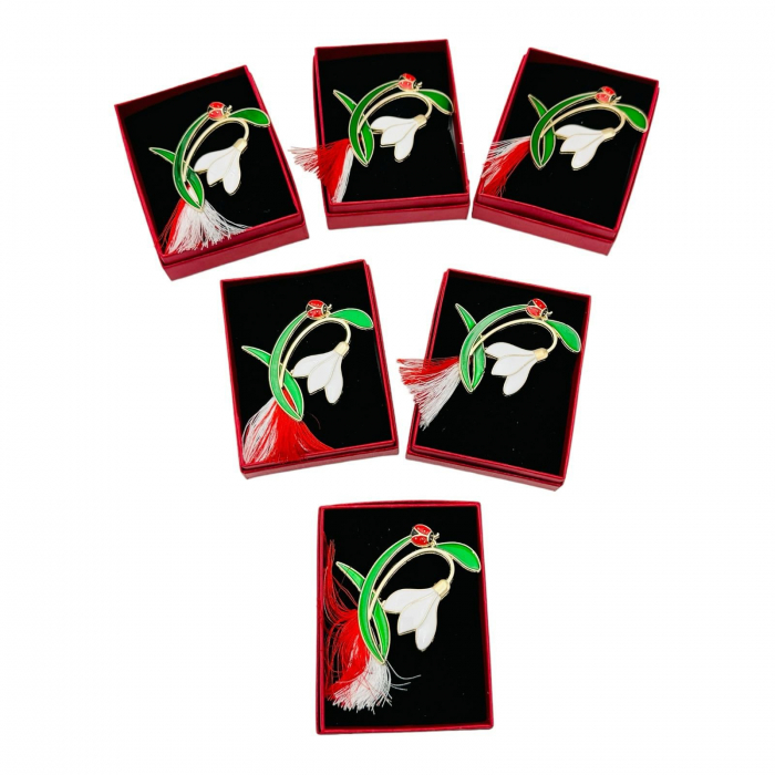 Brosa Martisor Ghiocel Norocos, marime mare, ambalata in cutie rosie, 8.5×6.5×2.5cm,   [6]