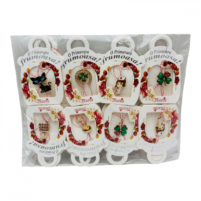Brosa Martisor in cutiuta cu floricele, modele combinate, 10×6cm,   [4]