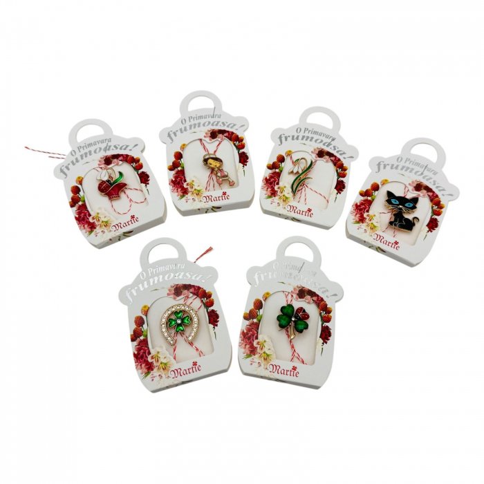 Brosa Martisor in cutiuta cu floricele, modele combinate, 10×6cm,   [2]