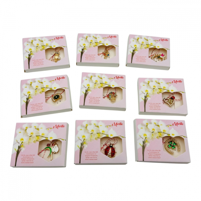 Brosa Martisor in cutiuta cu Orhidee, modele combinate, 9×7.5cm,   [2]