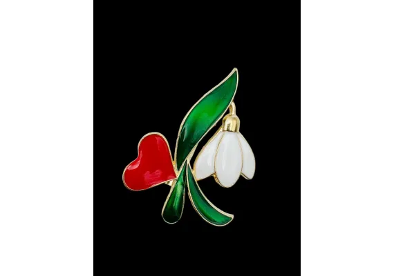 Brosa Martisor marime mare, Ghiocel cu Inimoara, editie 2025, 6×5cm,   [1]