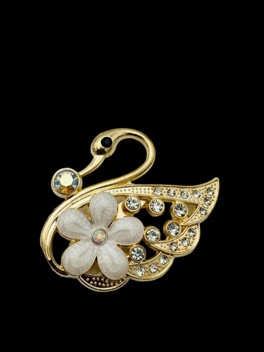 Brosa Martisor marime mare, Lebada Stilizata cu Perle si Strasuri, editie 2025, 6×5cm,   [3]