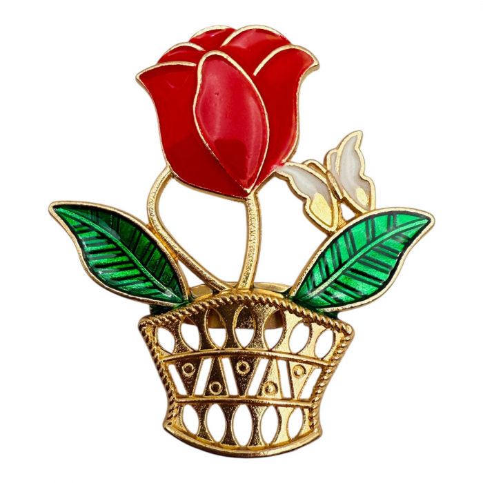 Brosa Martisor, marime medie,trandafir in cosulet , ediție 2025, 4.5x3.5 cm  [3]