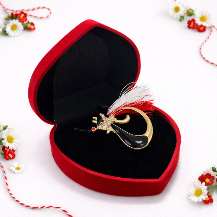 Brosa Martisor Pisica Neagra in cutie de catifea Inimioara [2]