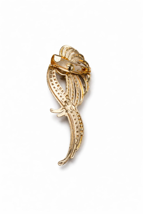 Brosa pasare 5x2 cm, finisaj auriu cu textura vintage, cadou primavara simbolic [4]