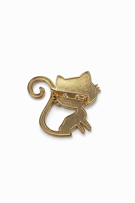 Brosa pisica 4x5 cm, finisaj auriu cu email negru sau textura, cadou primavara jucaus [4]