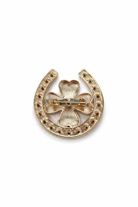 Brosa trifoi cu potcoava 4x4 cm, finisaj auriu cu pietre, simbol noroc cadou primavara [3]