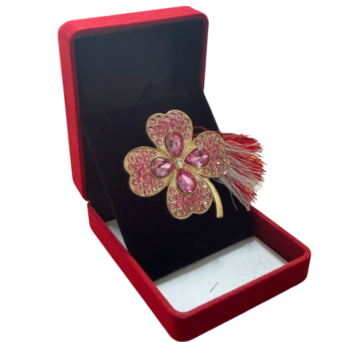 Brosa Trifoi Roz Martisor cu Strasuri Stralucitoare in Cutie de Catifea [2]