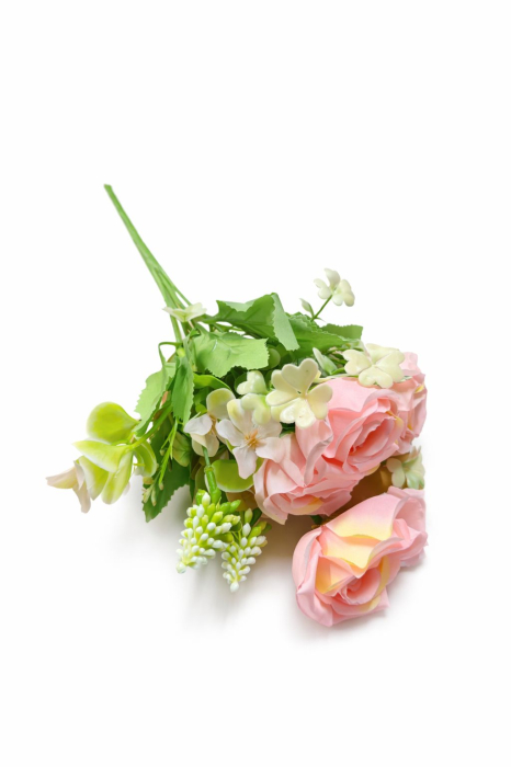 set 4 trandafiri roz pal cu flori albe decorative [3]