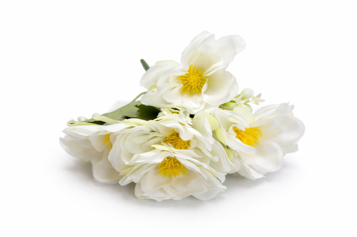 Buchet flori artificiale, 7 Bujori si flori decorative, 30 cm, Alb [3]