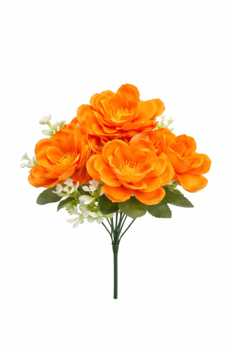 Buchet flori artificiale, 7 Bujori si flori decorative, 30 cm, Portocaliu [1]