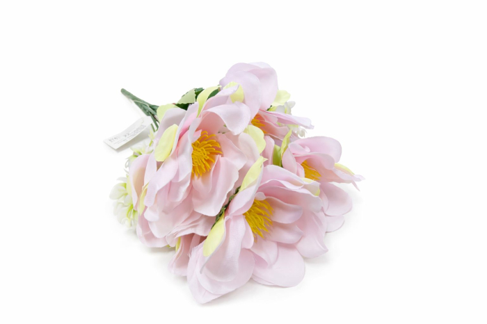 Buchet flori artificiale, 7 Bujori si flori decorative, 30 cm, Roz pal [3]