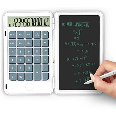 Calculator de Mana Reincarcabil cu Tabla de Scris, , Calculator Portabil, Ecran LCD, Afisaj cu 12 Cifre, Ecran de 15 cm, Culoare Alb [2]
