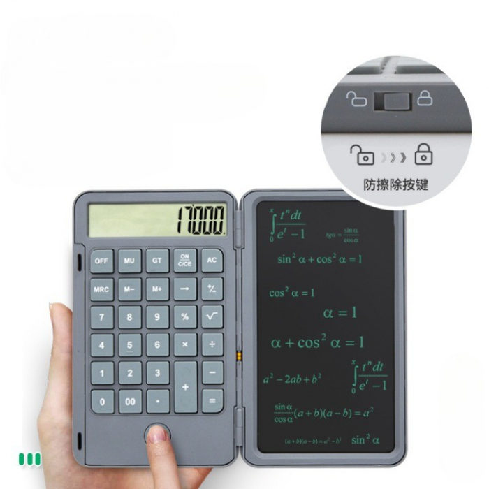 Calculator de Mana Reincarcabil cu Tabla de Scris, , Calculator Portabil, Ecran LCD, Afisaj cu 12 Cifre, Ecran de 15 cm, Culoare Gri [3]
