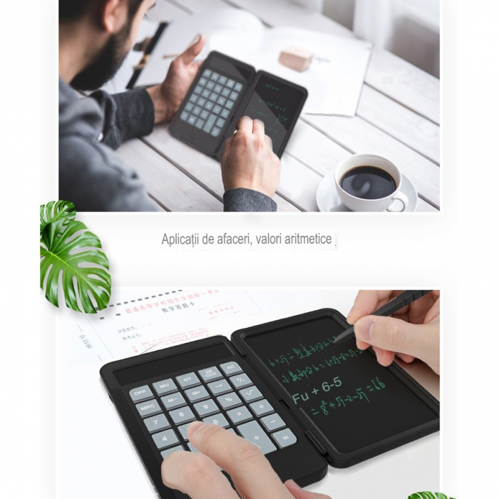 Calculator de Mana Reincarcabil cu Tabla de Scris, , Calculator Portabil, Ecran LCD, Afisaj cu 12 Cifre, Ecran de 15 cm, Culoare Negru [5]