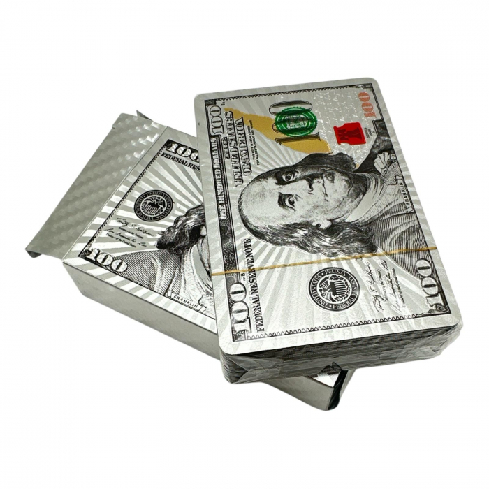 Cărți de joc cu design Dolar Premium din două culori Auriu și Argintiu – Set elegant pentru colecționari și jocuri de societate,  [2]