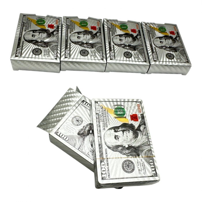 Cărți de joc cu design Dolar Premium din două culori Auriu și Argintiu – Set elegant pentru colecționari și jocuri de societate,  [4]