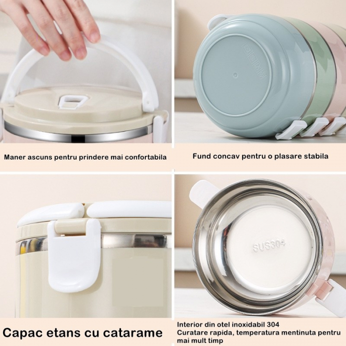 Caserola pentru alimente , lunch box, 700 ml, otel inoxidabil, maner, valva aerisire, inchidere etansa, 15 x 8.5 cm, albastru [3]