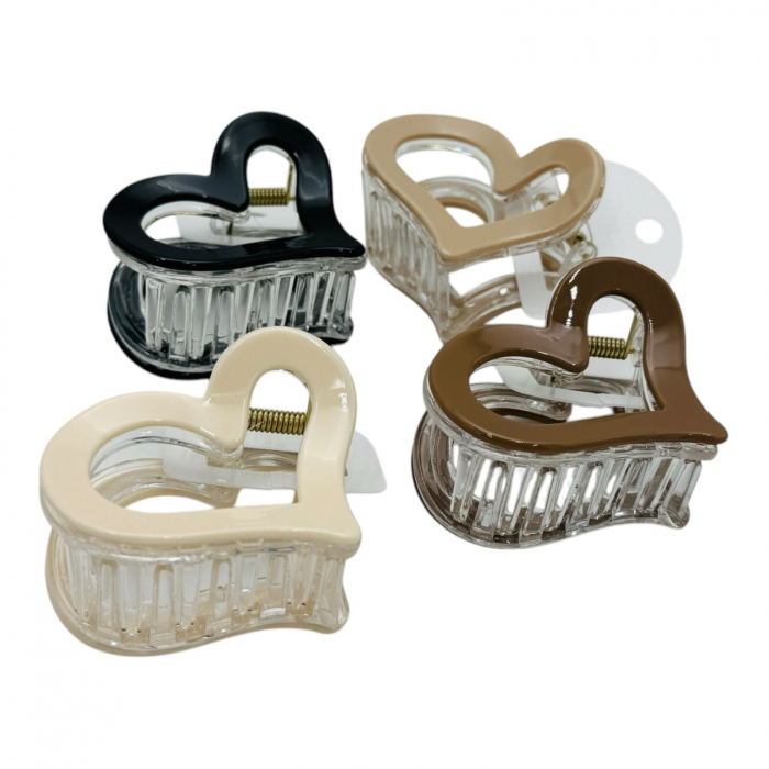 Clește de Păr 6cm, Model Inimă, Silicon Lucios, Culori Diverse, Cu Etichetă pentru Expunere | Accesoriu Romantic și Practic |  [6]