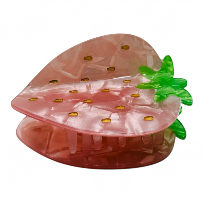 Clește de Păr 7cm, Model Căpșuna, Silicon Sidefat, Culori Diverse, Cu Etichetă pentru Expunere | Accesoriu Jucăuș și Practic |  [3]