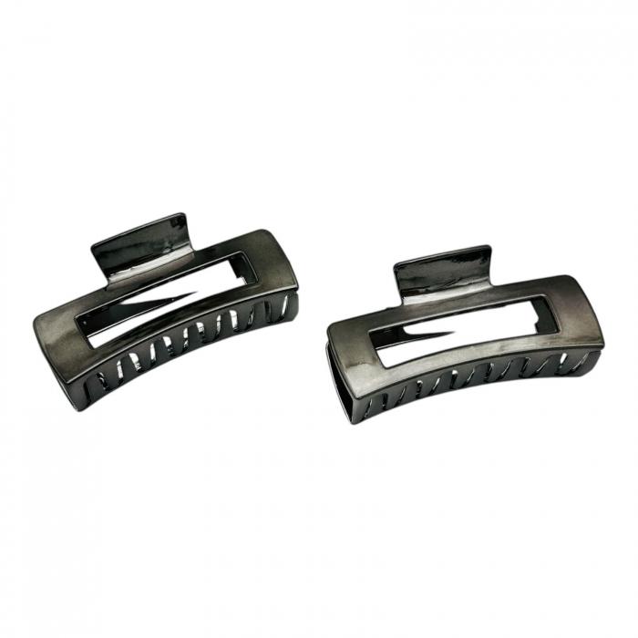 Clește de Păr Mare 10cm, Model Dreptunghiular, Negru Metalic, Cu Etichetă pentru Expunere | Accesoriu Elegant |  [3]