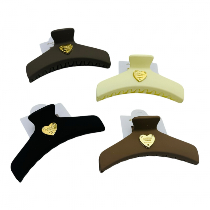 Clește de Păr Mare 11cm, Silicon Mat, Accesoriu Inimioară, Diverse Culori, Cu Etichetă pentru Expunere |  [4]