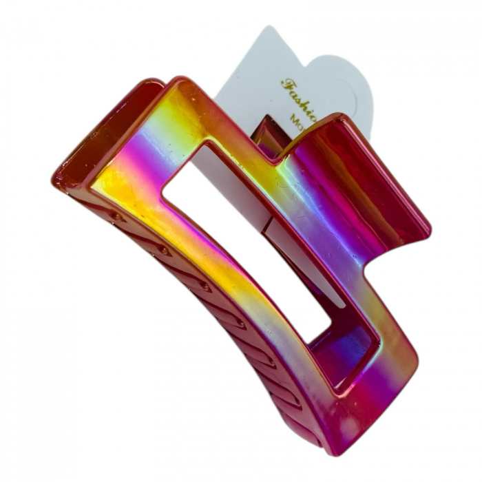 Clește de Păr Mare 8cm, Model Bicolor Lucios, Diverse Culori, Cu Etichetă pentru Expunere |  [4]