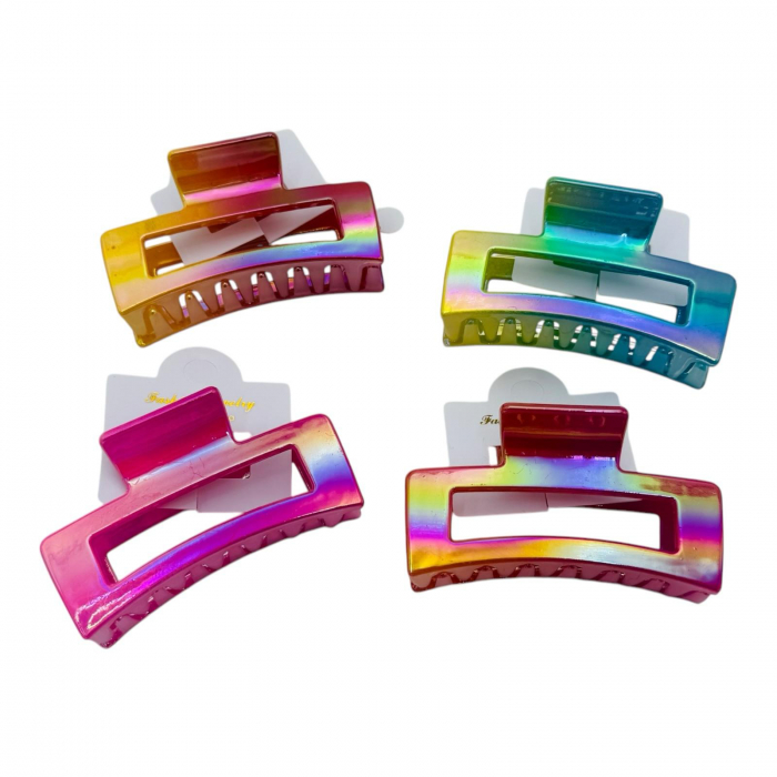 Clește de Păr Mare 8cm, Model Bicolor Lucios, Diverse Culori, Cu Etichetă pentru Expunere |  [6]