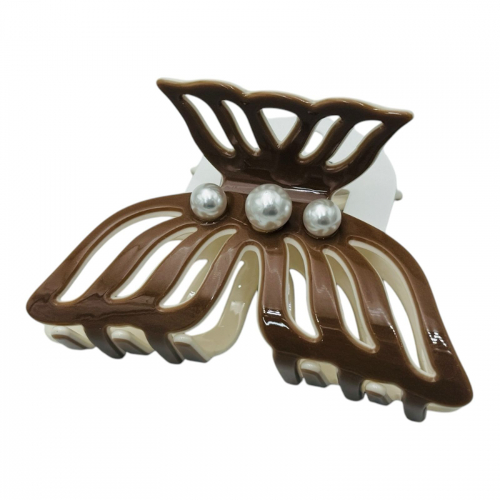 Clește de Păr Mare 9.5cm, Bicolor, Silicon Lucios, Model cu Perle, Cu Etichetă pentru Expunere | Accesoriu Elegant |  [7]