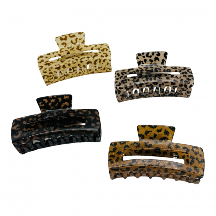 Clește de Păr Mare 9.5cm, Model Dreptunghiular, Animal Print cu Sclipici Fin, Culori Diverse, Cu Etichetă pentru Expunere | Accesoriu Stilat |  [5]