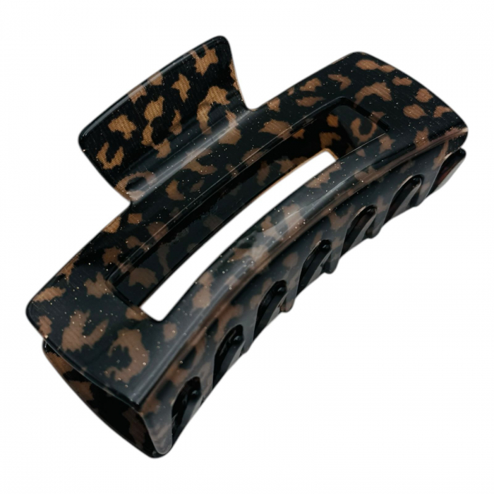 Clește de Păr Mare 9.5cm, Model Dreptunghiular, Animal Print cu Sclipici Fin, Culori Diverse, Cu Etichetă pentru Expunere | Accesoriu Stilat |  [6]