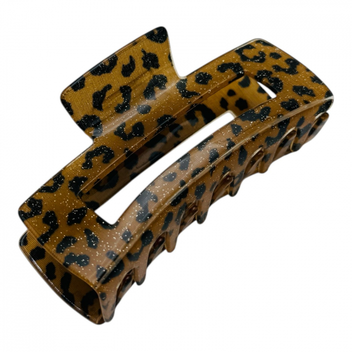 Clește de Păr Mare 9.5cm, Model Dreptunghiular, Animal Print cu Sclipici Fin, Culori Diverse, Cu Etichetă pentru Expunere | Accesoriu Stilat |  [4]
