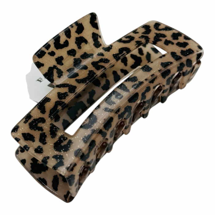 Clește de Păr Mare 9.5cm, Model Dreptunghiular, Animal Print cu Sclipici Fin, Culori Diverse, Cu Etichetă pentru Expunere | Accesoriu Stilat |  [2]