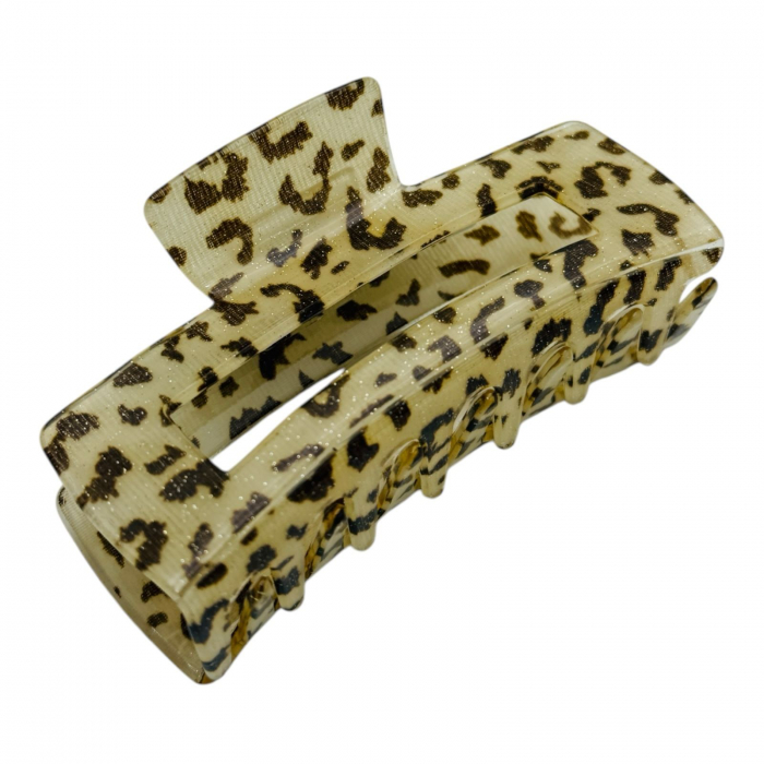 Clește de Păr Mare 9.5cm, Model Dreptunghiular, Animal Print cu Sclipici Fin, Culori Diverse, Cu Etichetă pentru Expunere | Accesoriu Stilat |  [3]