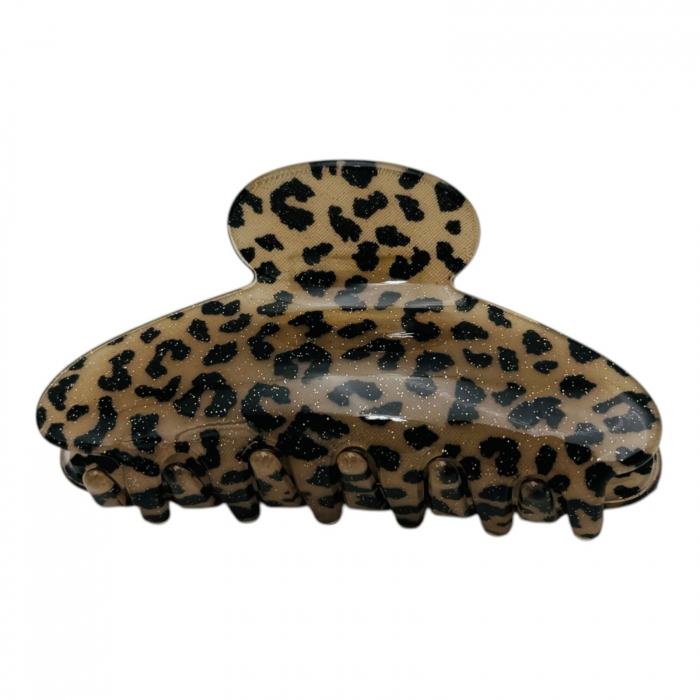 Clește de Păr Mare 9cm, Silicon Lucios cu Sclipici Fin, Model Animal Print, Cu Etichetă pentru Expunere | Accesoriu Trendy |  [2]