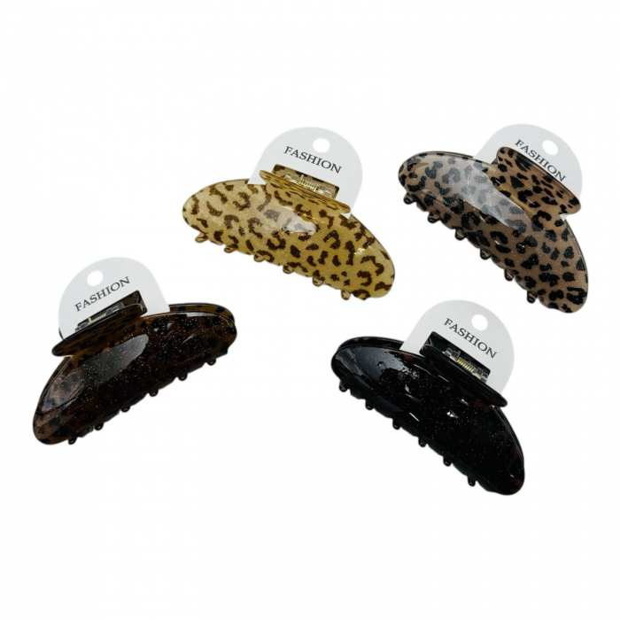 Clește de Păr Mare 9cm, Silicon Lucios cu Sclipici Fin, Model Animal Print, Cu Etichetă pentru Expunere | Accesoriu Trendy |  [3]