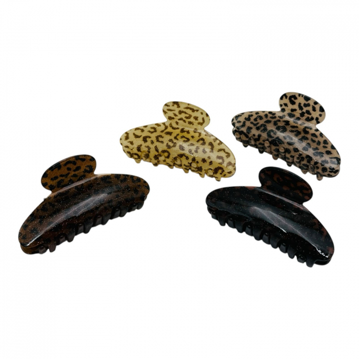 Clește de Păr Mare 9cm, Silicon Lucios cu Sclipici Fin, Model Animal Print, Cu Etichetă pentru Expunere | Accesoriu Trendy |  [4]