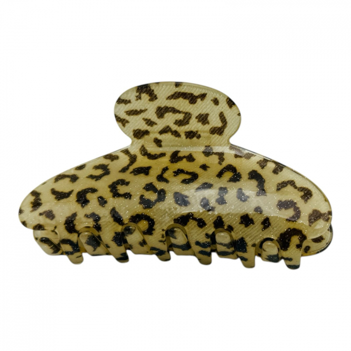 Clește de Păr Mare 9cm, Silicon Lucios cu Sclipici Fin, Model Animal Print, Cu Etichetă pentru Expunere | Accesoriu Trendy |  [5]