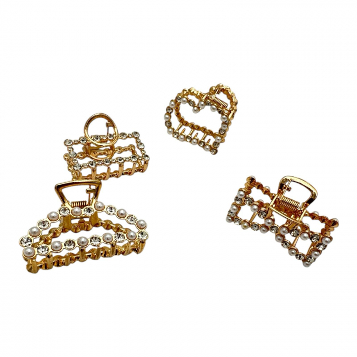 Cleste de Par Metalic 4cm cu Pietre si Perle – Modele Elegante si Rafinament, Calitate Superioara,  [2]
