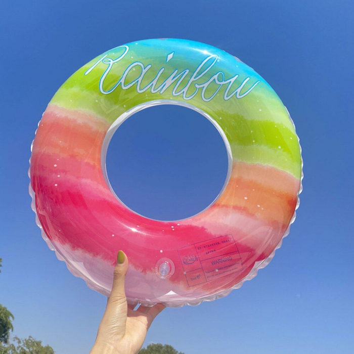 Colac Gonflabil Rainbow 90 cm – Design Curcubeu Pastel, Ideal pentru Piscina, Mare, Poze si Vacanta de Vara,  [3]